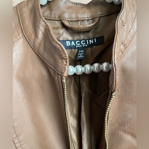 Baccini Brown Faux Leather Moto Jacket Size PM - Picture 2 of 6